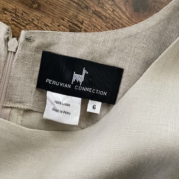 Peruvian Connection Womens Oatmeal Linen Dress Sz 6 Longline Sheath Minimalist - Picture 9 of 9